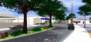 View along length of Hamakua Drive on approach to Times Coffee Shop.