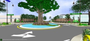 A view up Aoloa St. through its Roundabout.